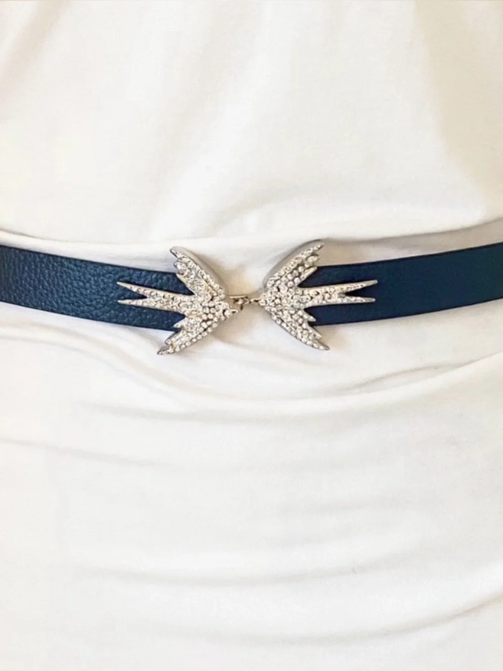 Kate Spade Belt Dark Blue Kissing Birds Leather Size M/L With Gift Box